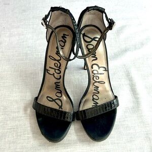 🌞 Sam Edelman black strappy leather upper snakeskin 5” stilettos women 9